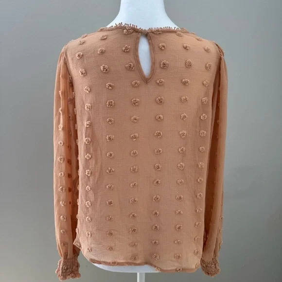Blu Pepper Anthropologie chiffon crochet flowy boho top salmon neutral sheer - Picture 4 of 7